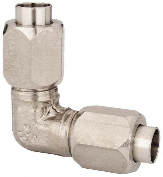 Made in USA - 3/8" Tube OD, 37° Stainless Steel Flared Tube Union Elbow - Flare x Flare Ends - Industrial Tool & Supply