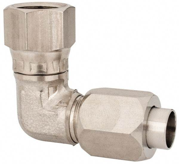 Made in USA - 3/8" Tube OD, 37° Stainless Steel Flared Tube Male Elbow - 9/16-18 UNF, Flared to Female JIC Swivel, 90° Ends - Industrial Tool & Supply