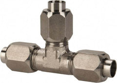 Made in USA - 3/8" Tube OD, 37° Stainless Steel Flared Tube Union Tee - 9/16-18 UNF, Flare x Flare x Flare Ends - Industrial Tool & Supply
