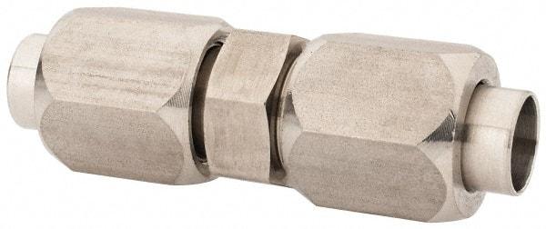 Made in USA - 3/8" Tube OD, 37° Stainless Steel Flared Tube Union - 9/16-18 UNF, Flare x Flare Ends - Industrial Tool & Supply