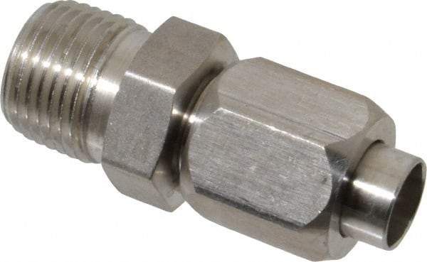 Made in USA - 3/8" Tube OD, 37° Stainless Steel Flared Tube Male Connector - 3/8-18 NPTF, Flare x MNPTF Ends - Industrial Tool & Supply