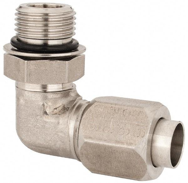 Made in USA - 1/2" Tube OD, 37° Stainless Steel Flared Tube Male Elbow - 3/4-16 UNF, Flared to Male SAE O-Ring, 90° Ends - Industrial Tool & Supply