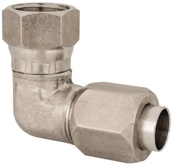 Made in USA - 1/2" Tube OD, 37° Stainless Steel Flared Tube Female Elbow - 3/4-16 UNF, Flared to Female JIC Swivel, 90° Ends - Industrial Tool & Supply