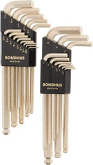 Bondhus - 22 Piece L-Key Ball End Hex Key Set - Hex Range 0.05 to 3/8", Steel - Industrial Tool & Supply