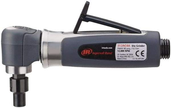 Ingersoll-Rand - 1/4" Collet, Angle Handle, Straight Air Die Grinder - 14,000 RPM, Rear Exhaust, 30 CFM, 0.33 hp, 620 kPa, 1/4 NPT - Industrial Tool & Supply