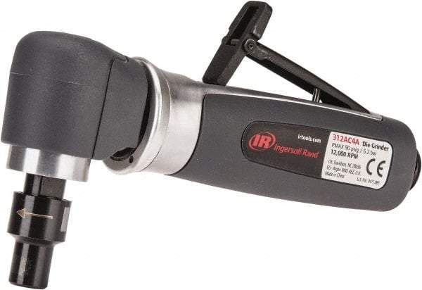 Ingersoll-Rand - 1/4" Collet, Angle Handle, Straight Air Die Grinder - 12,000 RPM, Rear Exhaust, 32 CFM, 0.4 hp, 620 kPa, 1/4 NPT - Industrial Tool & Supply