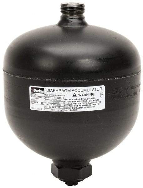 Parker - 85 Lb. Capacity, 3,620 psi Max Working Pressure, 7.95" High, Hydrin Diaphragm Accumulator - 5.98" Diam, 8 SAE Port Thread - Industrial Tool & Supply
