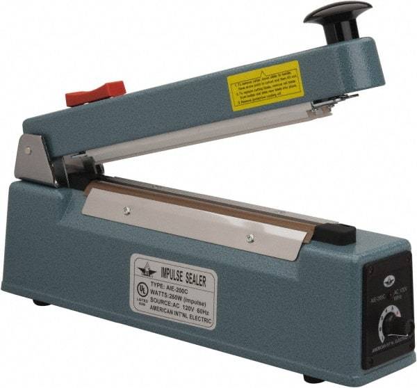 Value Collection - 8" Max Seal, 6 mil Thick, Table Top Thermal Impulse Sealer with Cutter - 260 Watts - Industrial Tool & Supply