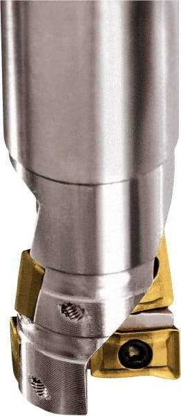 Kyocera - 26mm Cut Diam, 7.5mm Max Depth of Cut, 25mm Shank Diam, 220mm OAL, Indexable Square Shoulder End Mill - GOMT 13T308ER-D, JOMT 13T308ER-D Inserts, Cylindrical Shank, 90° Lead Angle - Industrial Tool & Supply