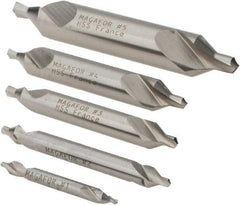 Magafor - 5 Piece, #1 to 5, 1/8 to 7/16" Body Diam, 3/64 to 3/16" Point Diam, Plain Edge, High Speed Steel Combo Drill & Countersink Set - 60° Incl Angle, 0.067 to 0.256" Point Length, 1/8 to 2-3/4" OAL, Double End, 115 Series Compatibility - Industrial Tool & Supply