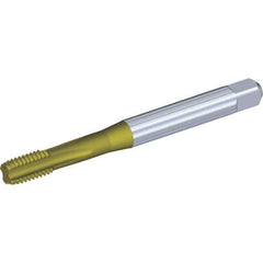 Kennametal - #8-32 UNC 2BX 3 Flute TiCN/TiN Finish Powdered Metal Straight Flute Machine Tap - Modified Bottoming, Right Hand Thread, 63mm OAL, 10mm Thread Length, Oversize, Through Coolant - Exact Industrial Supply