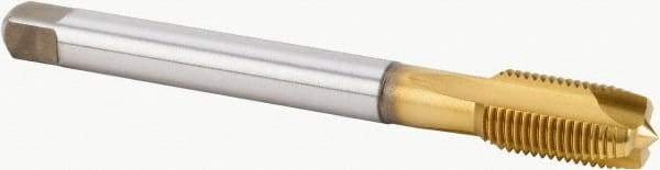 Kennametal - M10x1.00 Metric Fine, 3 Flute, TiN Finish, Powdered Metal Spiral Point Tap - Plug Chamfer, Right Hand Thread, 90mm OAL, 18mm Thread Length, 7mm Shank Diam, 6HX Class of Fit, Series T600 - Exact Industrial Supply