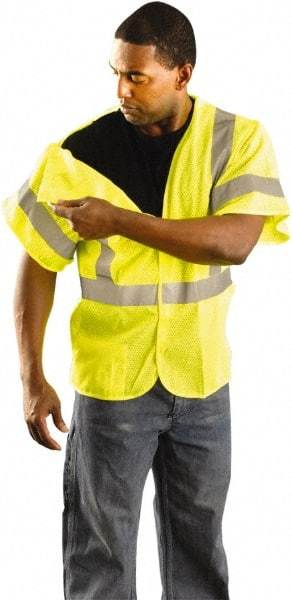 PRO-SAFE - Size 3X/4XL High Visibility Yellow Mesh Breakaway Vest - 63" Chest, ANSI 107-2010, Hook & Loop Closure, 2 Pockets, Polyester - Industrial Tool & Supply