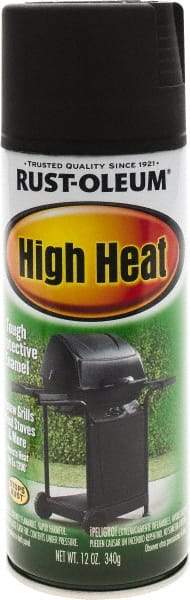 Rust-Oleum - Black, Satin, High-Heat Spray Paint - 10 to 12 Sq Ft per Can, 12 oz Container, Use on Metal - Industrial Tool & Supply