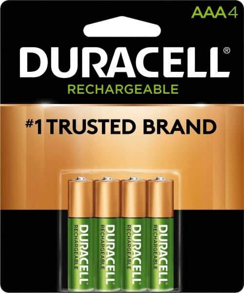 Duracell - Size AAA, NiMH, 4 Pack, Standard Battery - 1.2 Volts, Button Tab Terminal, 61951-2:2003-04 - Industrial Tool & Supply
