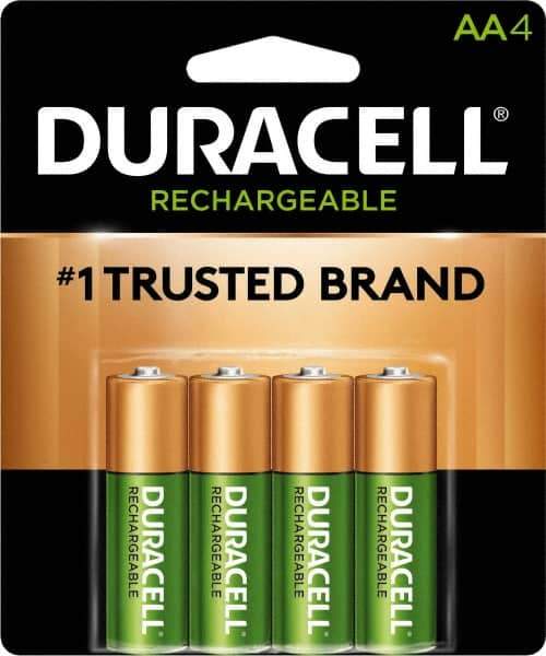 Duracell - Size AA, NiMH, 4 Pack, Standard Battery - 1.2 Volts, Button Tab Terminal, 61951-2:2003-04 - Industrial Tool & Supply