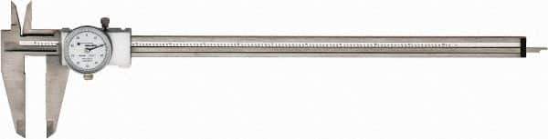 TESA Brown & Sharpe - 0" to 12" Range, 0.001" Graduation, 0.1" per Revolution, Dial Caliper - White Face, 2.5" Jaw Length, Accurate to 0.02mm/0.03mm - Industrial Tool & Supply