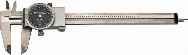 TESA Brown & Sharpe - 0" to 6" Range, 0.001" Graduation, 0.1" per Revolution, Dial Caliper - Black Face, 1.5" Jaw Length, Accurate to 0.02mm/0.03mm - Industrial Tool & Supply