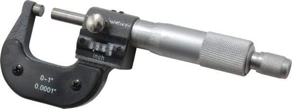 Value Collection - 0 to 1" Range, 0.0001" Graduation, Mechanical Outside Micrometer - Ratchet Stop Thimble, Digital Counter - Industrial Tool & Supply