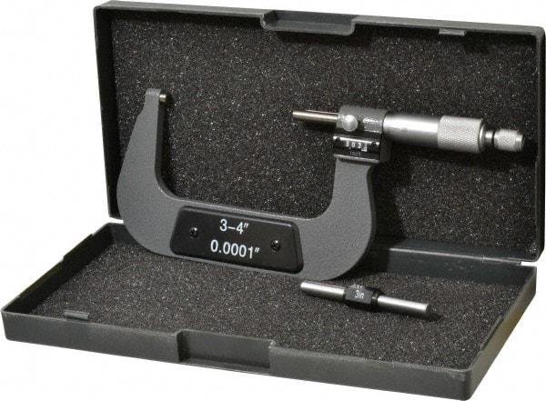 Value Collection - 3 to 4" Range, 0.0001" Graduation, Mechanical Outside Micrometer - Ratchet Stop Thimble, Digital Counter - Industrial Tool & Supply