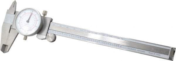 Value Collection - 0mm to 6" Range, 0.001" and 0.02 mm Graduation, 0.1" per Revolution, Dial Caliper - White Face, 1.57" Jaw Length - Industrial Tool & Supply