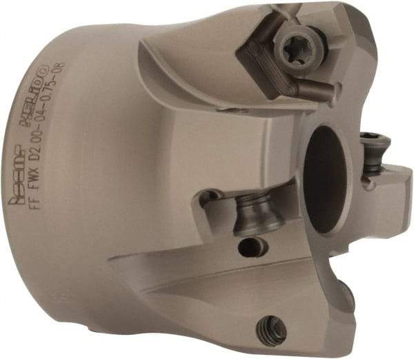 Iscar - 4 Inserts, 1.37" Cutter Diam, 0.08" Max Depth of Cut, Indexable High-Feed Face Mill - 3/4" Arbor Hole Diam, 1-3/4" High, FF FWX-08 Toolholder, H600 WXCU 08 Inserts, Series FF FWX - Industrial Tool & Supply