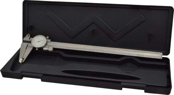 Value Collection - 0" to 12" Range, 0.001" Graduation, 0.2" per Revolution, Dial Caliper - White Face, 2.36" Jaw Length - Industrial Tool & Supply
