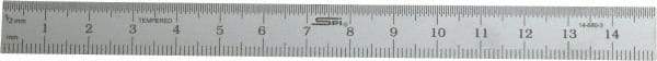 SPI - 150mm Long, 0.5, 1mm Graduation, Flexible Steel Rule - Metric Graduation Style, 1/2" Wide, Silver, Satin Chrome Finish - Industrial Tool & Supply