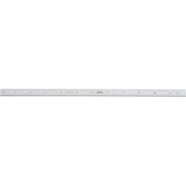 SPI - 12" Long, 1/100, 1/10" and 0.5, 1mm Graduation, Flexible Steel Rule - Decimal/Metric Graduation Style, 1/2" Wide, Silver, Satin Chrome Finish - Industrial Tool & Supply