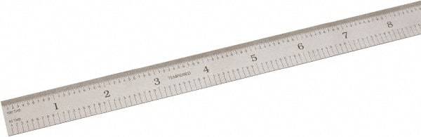 SPI - 18" Long, 1/100, 1/10" and 0.5, 1mm Graduation, Flexible Steel Rule - Decimal/Metric Graduation Style, 3/4" Wide, Silver, Satin Chrome Finish - Industrial Tool & Supply