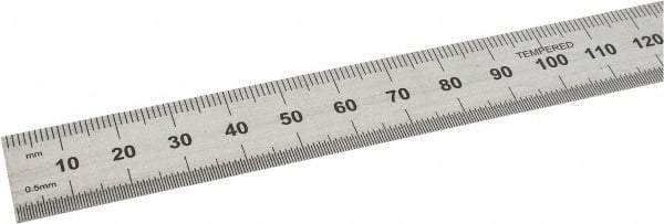 SPI - 450mm Long, 0.5, 1mm Graduation, Flexible Steel Rule - Metric Graduation Style, 3/4" Wide, Silver, Satin Chrome Finish - Industrial Tool & Supply