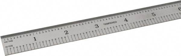 SPI - 24" Long, 1/100, 1/10" and 0.5, 1mm Graduation, Flexible Steel Rule - Decimal/Metric Graduation Style, 3/4" Wide, Silver, Satin Chrome Finish - Industrial Tool & Supply