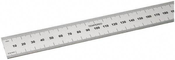 SPI - 18" Long, 0.5, 1mm Graduation, Rigid Steel Rule - Metric Graduation Style, 1-1/8" Wide, Silver, Satin Chrome Finish - Industrial Tool & Supply