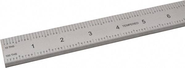 SPI - 24" Long, 1/100, 1/10" and 0.5, 1mm Graduation, Rigid Steel Rule - Decimal/Metric Graduation Style, 1-1/8" Wide, Silver, Satin Chrome Finish - Industrial Tool & Supply