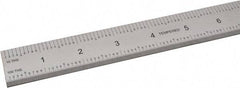 SPI - 24" Long, 1/100, 1/10" and 0.5, 1mm Graduation, Rigid Steel Rule - Decimal/Metric Graduation Style, 1-1/8" Wide, Silver, Satin Chrome Finish - Industrial Tool & Supply