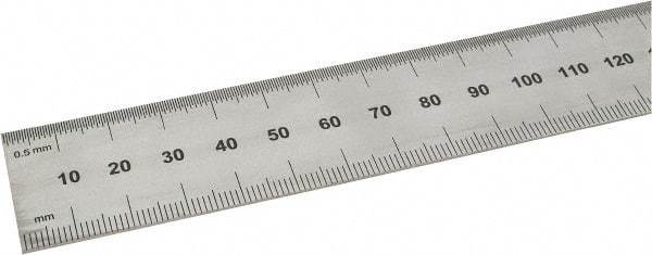 SPI - 24" Long, 0.5, 1mm Graduation, Rigid Steel Rule - Metric Graduation Style, 1-1/8" Wide, Silver, Satin Chrome Finish - Industrial Tool & Supply