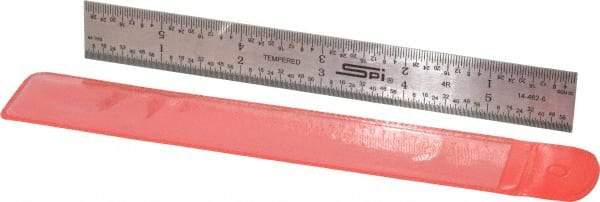 SPI - 6" Long, 1/64, 1/32, 1/16, 1/8" Graduation, Rigid Steel Rule - 4R Graduation Style, 3/4" Wide, Silver - Industrial Tool & Supply