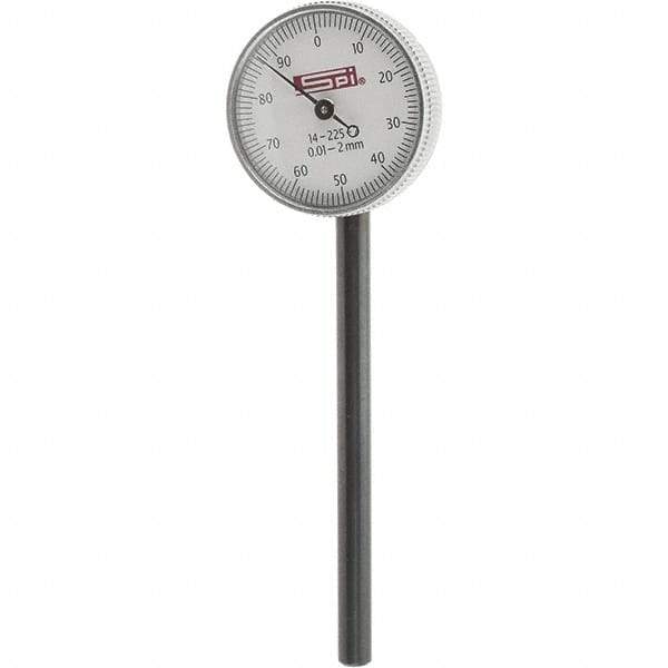 SPI - 2mm Range, 0-100 Dial Reading, 0.001" Graduation Dial Drop Indicator - 1.55" Dial, 2mm Range per Revolution, Includes NPL Traceability Certification - Industrial Tool & Supply
