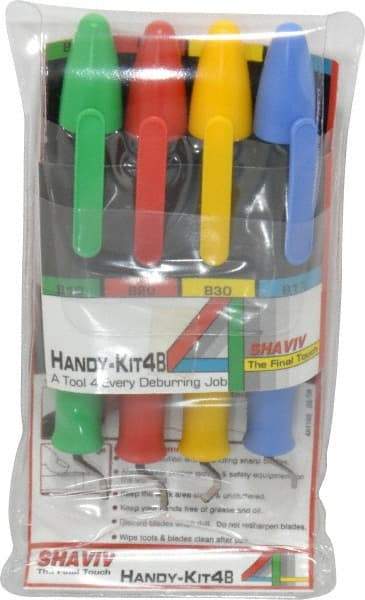 Shaviv - 8 Piece, High Speed Steel Blade, Hand Deburring Tool Set - B Blade Holder, For Hole Edge, Straight Edge - Industrial Tool & Supply