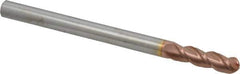 Accupro - 7/16" Diam, 1-1/2" LOC, 3 Flute Solid Carbide Ball End Mill - TiCN Finish, Single End, 6" OAL, 7/16" Shank Diam, Spiral Flute - Industrial Tool & Supply