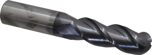 Accupro - 1" Diam, 3" LOC, 3 Flute Solid Carbide Ball End Mill - AlTiN Finish, Single End, 6" OAL, 1" Shank Diam, Spiral Flute - Industrial Tool & Supply
