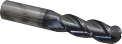 Accupro - 1" Diam, 3" LOC, 3 Flute Solid Carbide Ball End Mill - AlTiN Finish, Single End, 6" OAL, 1" Shank Diam, Spiral Flute - Industrial Tool & Supply
