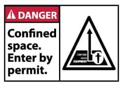NMC - Accident Prevention Label, Header: DANGER - Legend: Danger - Confined Space - Enter by Permit, English, Red, Black & White, 5" Long x 3" High, Sign Muscle Finish - Industrial Tool & Supply
