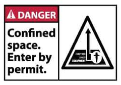 NMC - Accident Prevention Label, Header: DANGER - Legend: Danger - Confined Space - Enter by Permit, English, Red, Black & White, 5" Long x 3" High, Sign Muscle Finish - Industrial Tool & Supply