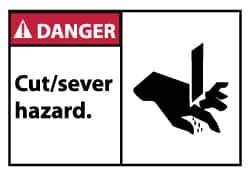 NMC - Accident Prevention Label, Header: DANGER - Legend: Danger - Cut/Sever Hazard, English, Red, Black & White, 5" Long x 3" High, Sign Muscle Finish - Industrial Tool & Supply