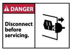 NMC - Accident Prevention Label, Header: DANGER - Legend: Danger - Disconnect Before Servicing, English, Red, Black & White, 5" Long x 3" High, Sign Muscle Finish - Industrial Tool & Supply