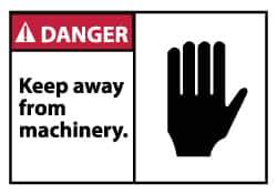 NMC - Accident Prevention Label, Header: DANGER - Legend: Danger - Keep Away From Machinery, English, Red, Black & White, 5" Long x 3" High, Sign Muscle Finish - Industrial Tool & Supply
