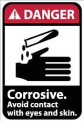 NMC - Accident Prevention Label, Header: DANGER - Legend: Danger - Corrosive - Avoid Contact with Eyes and Skin, English, Red, Black & White, 5" Long x 3" High, Sign Muscle Finish - Industrial Tool & Supply