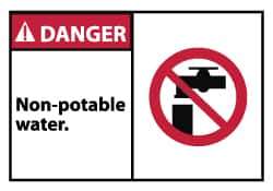 NMC - Restroom, Janitorial & Housekeeping Label, Header: DANGER - Legend: Danger - Non-Potable Water, English, Red, Black & White, 5" Long x 3" High, Sign Muscle Finish - Industrial Tool & Supply