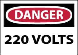 NMC - Accident Prevention Label, Header: DANGER - Legend: Danger - 220 Volts, English, Red, Black & White, 5" Long x 3" High, Sign Muscle Finish - Industrial Tool & Supply